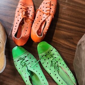 Bright Orange and Lime Green Perforated Lace-Up Flats